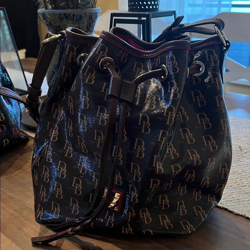 Dooney & Bourke Navy Monogram Drawstring Bag